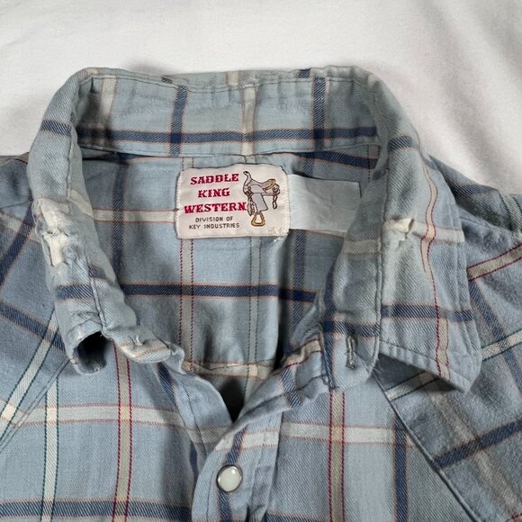Lot of 3 Vintage Pearl Snap Button Ups Mens XL Plaid Distressed Holes Dakota - Picture 11 of 16